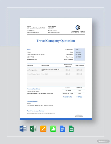 travel company quotation template