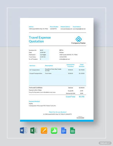 travel expense quotation template