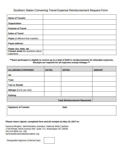 travel expense reimbursement request form