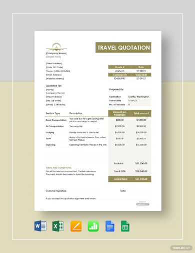 travel quotation template
