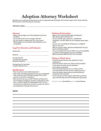 adoption attorney worksheet