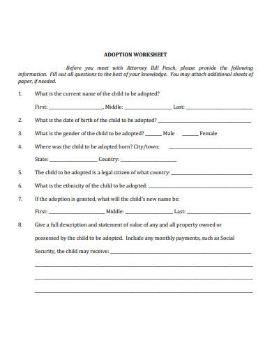 adoption worksheet in pdf