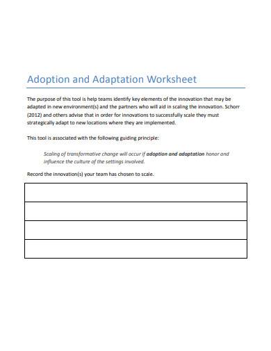 adoption and adaptation worksheet