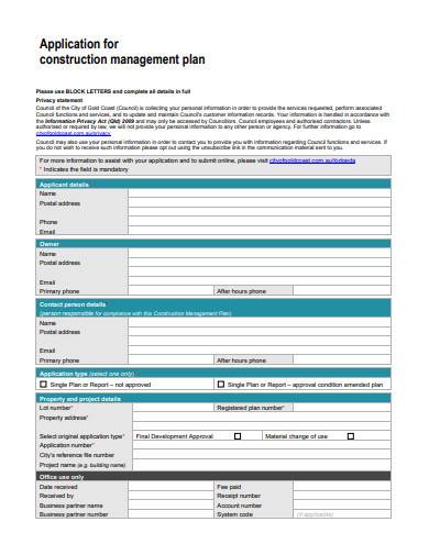 application for construction management plan