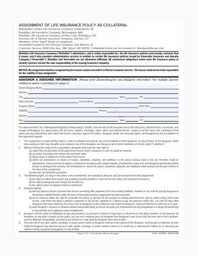 assignee and assignment of insurance