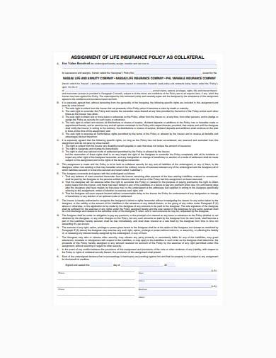 assignment of insurance policy to bank sample