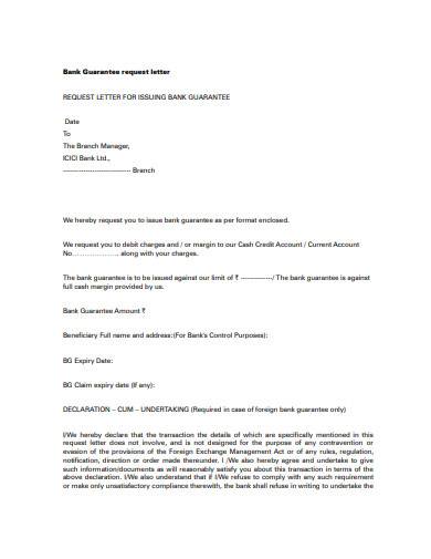 bank guarantee request letter sample
