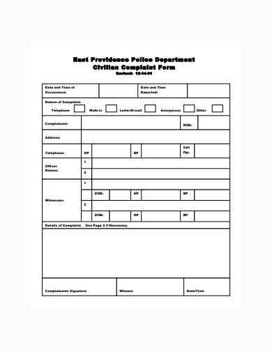 basic civilian complaint form sample 