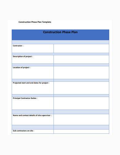 Free Construction Phase Plan Template 2018 Printable Templates