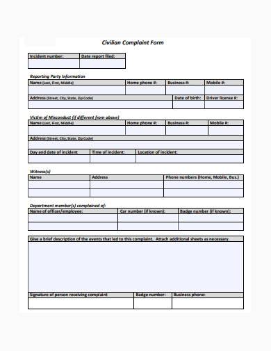 civilian complaint form sample