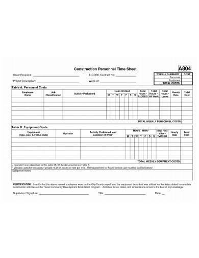 construction personnel time sheet