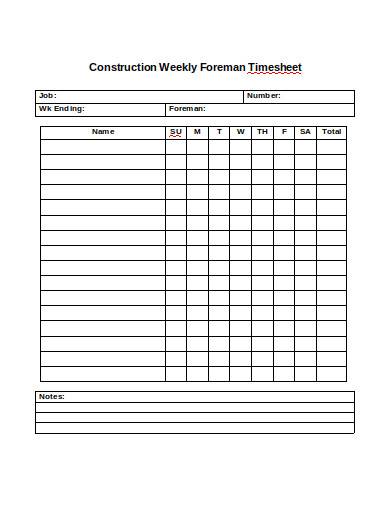 construction weekly foreman timesheet
