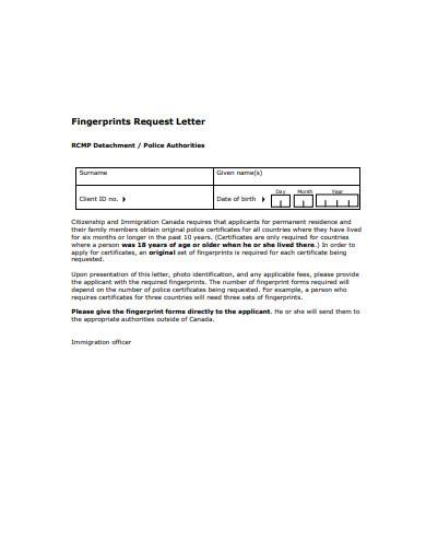 document of finger print request letter 