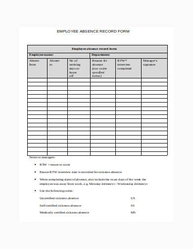employee absence record form in doc