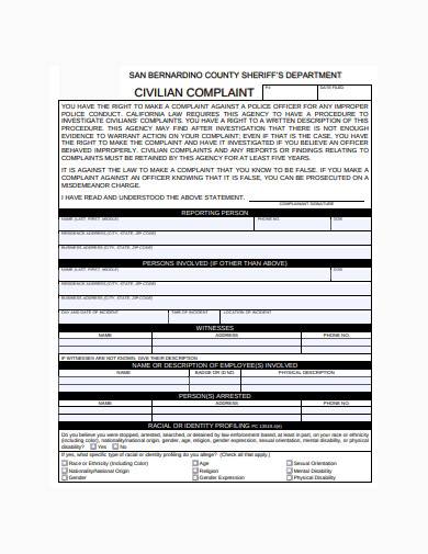 formal civilian complaint form template