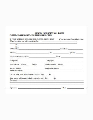 formal juror information form sample 