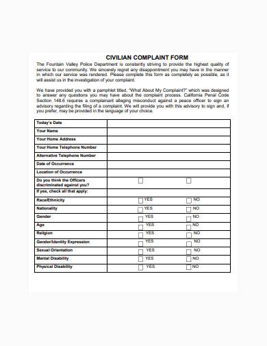 general civilian complaint form sample