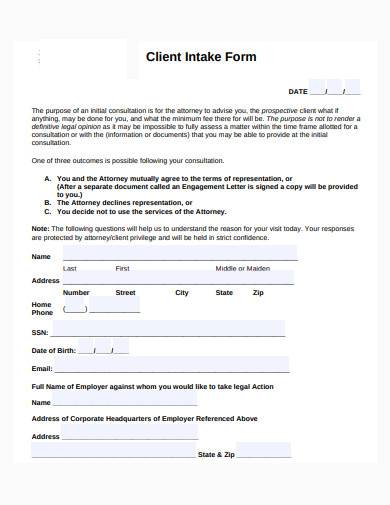 general legal client intake form sample
