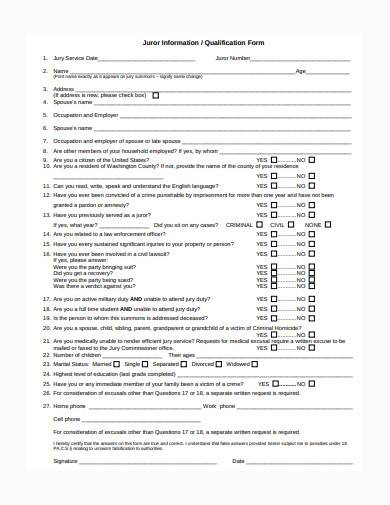 juror information form sample