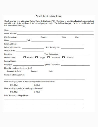 new legal client intake form sample