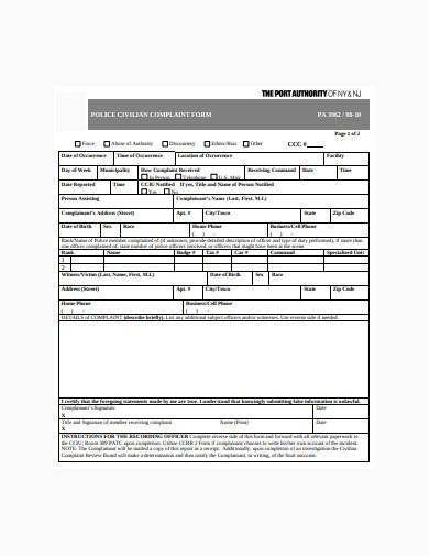 police civilian complaint form template
