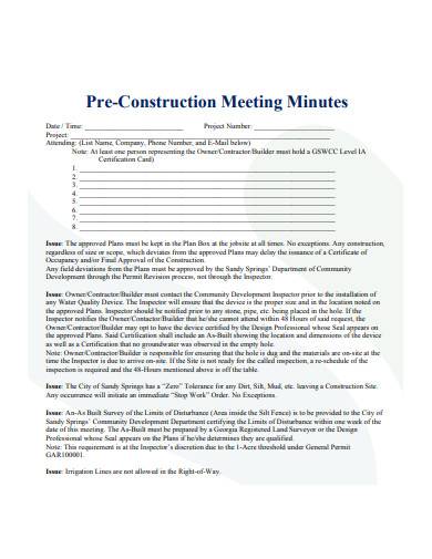 pre construction meeting minutes