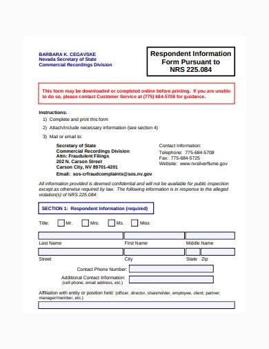 respondent information form template