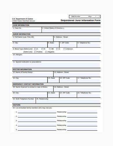 sequestered juror information form