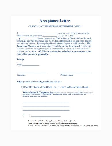 settlement acceptance letter sample