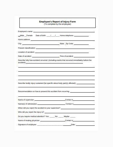 simple employee report of injury form temple