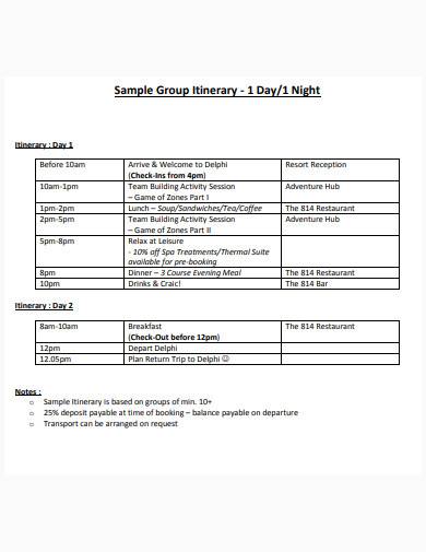 simple team building itinerary template