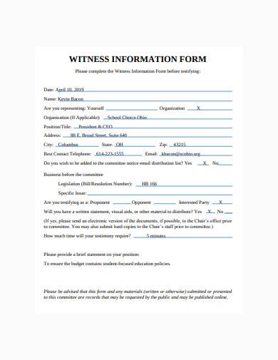 simple witness information form in pdf