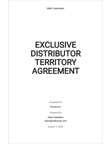 free exclusive distributor territory agreement template