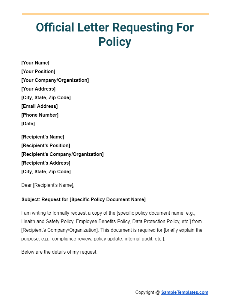 official letter requesting for policy