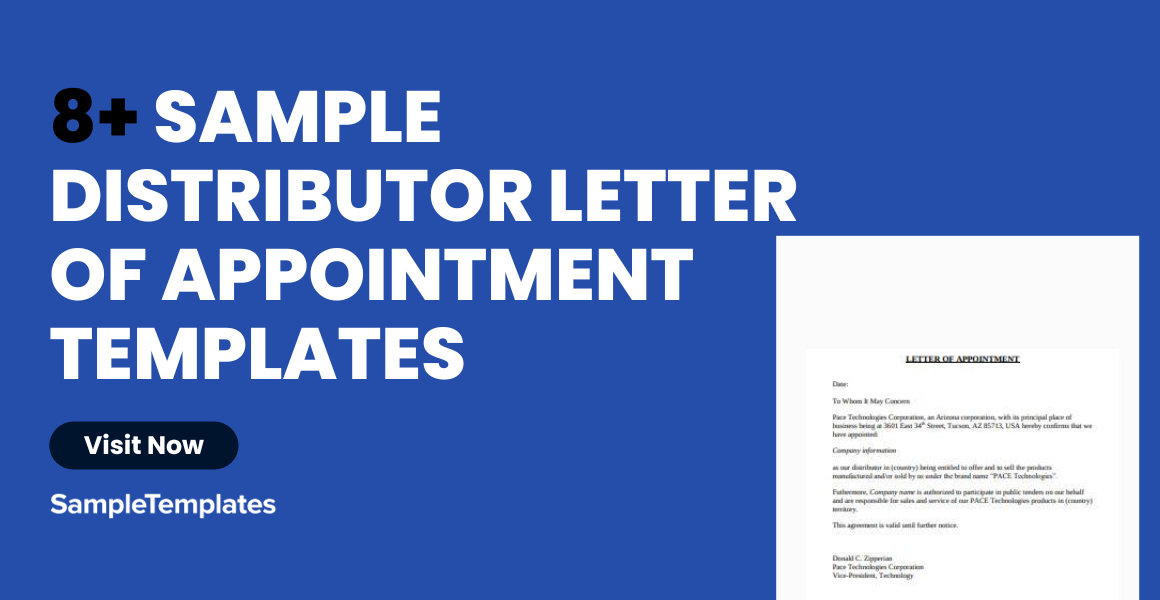 Sample Distributor Letter of Appointment Templates