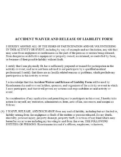 accient waiver and release of liability form
