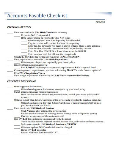 accounts payable checklist template