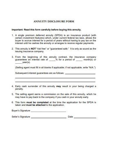 annuity disclosure form sample