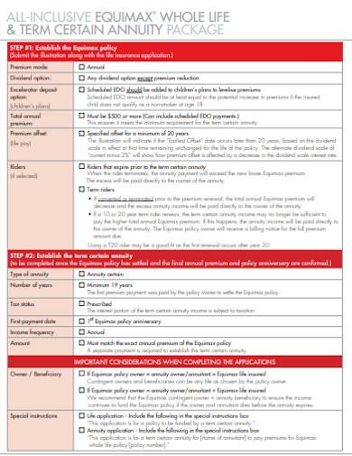 annuity package checklist