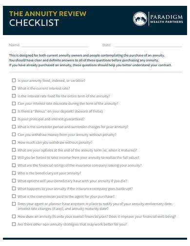 annuity review checklist template