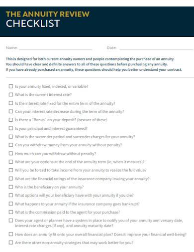 annuity review checklist
