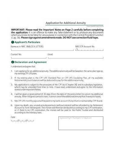 application for additional annuity