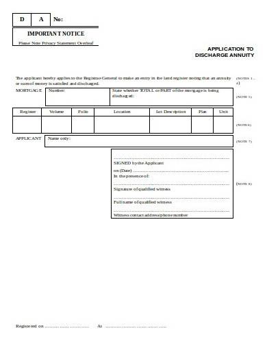 application to discharge annuity