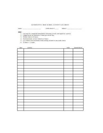attendance and school activity log sheet