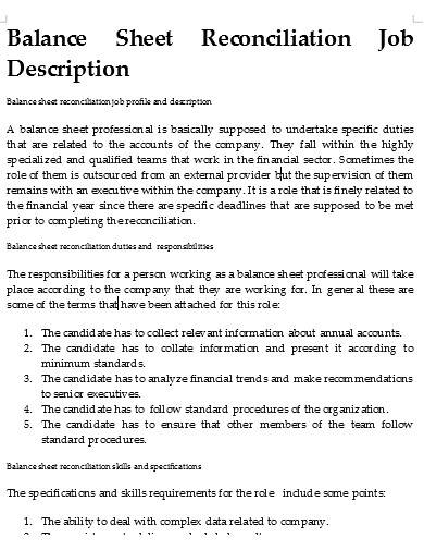 balance sheet reconciliation job description template