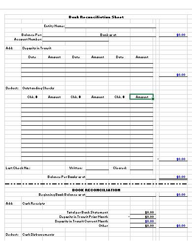 bank reconciliation sheet template