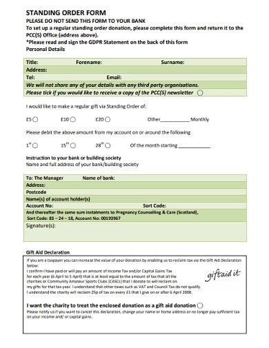 basic charity standing order form