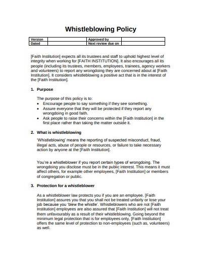 basic whistleblowing policy template