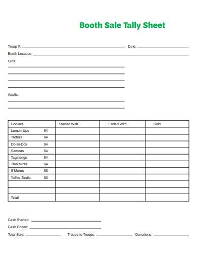 booth sale tally sheet template