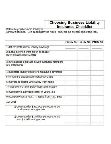 business liability insurance checklist